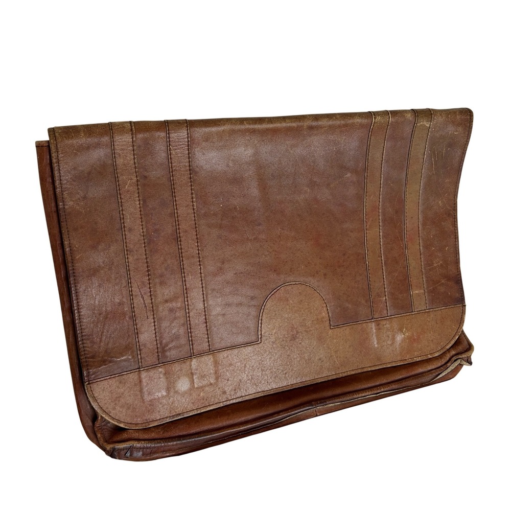 TexTan Gaucho Cowhide Leather Portfolio Briefcase Brown Vintage Rugged USA